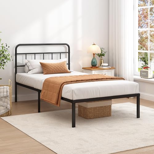Twin Bed Frame with Classic Headboard, Black