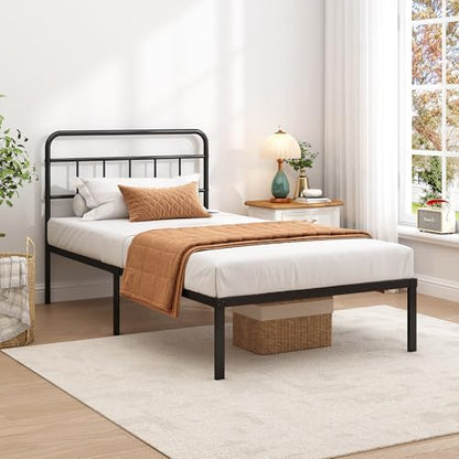 Twin Bed Frame with Classic Headboard, Black
