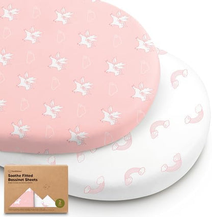 2pk Organic Baby Bassinet Sheets Boys, Girls, Fitted Sheet (Dreamland)