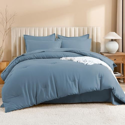 Litanika Dusty Blue Twin XL Comforter with Sheets - 5 Pieces Bed in a Bag