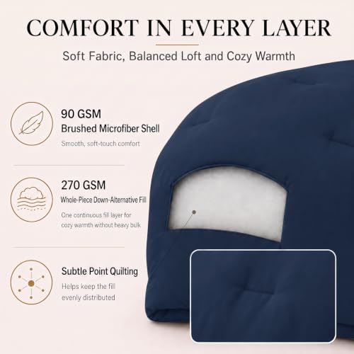 CozyLux Super King Plus Comforter Set, 3 Pieces Navy Blue Quilted Bedding