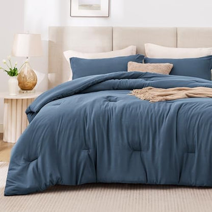 Love's cabin Navy Blue Queen Comforter Set, 3-Piece Prewashed Bed Set