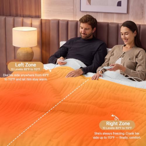 Heated Electric Blanket Queen Size, Dual Control, 84" x 90", Beige