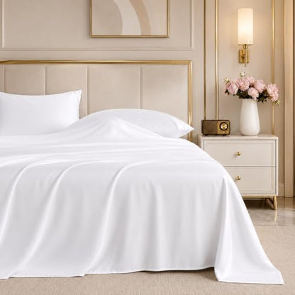 ROSE&RISY White King Sheet Set, 4 Pieces Soft Bedding King Sheet Set, Breathable and Cooling,Includes 1 x Fitted Sheet, 1 x Flat Sheet, 2 x Pillowcases - Deep Pocket (White, King)
