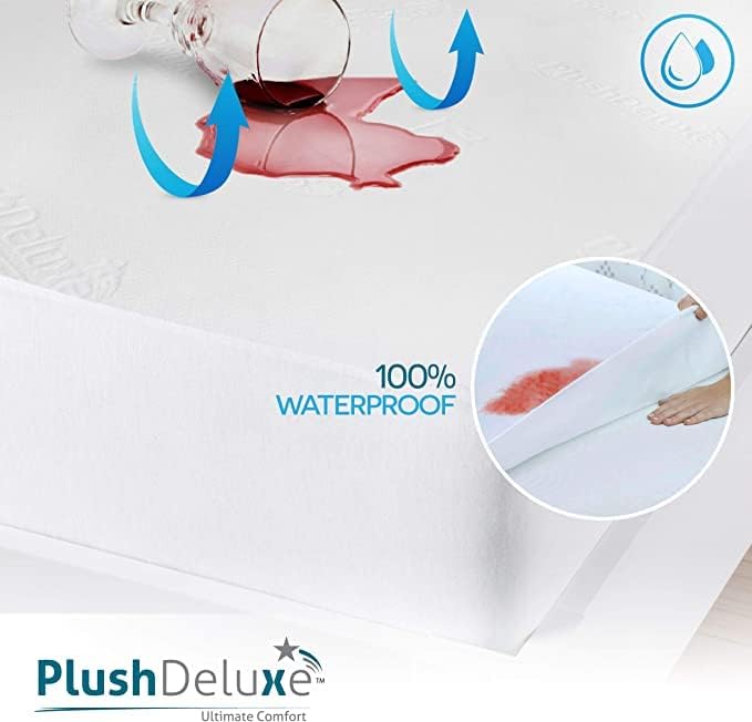 PlushDeluxe Bamboo Waterproof Mattress Protector, Twin Size, Ultra Soft