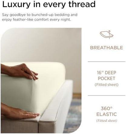 Threadmill 600 Thread Count Cotton King Sheet Set, Sateen, Ivory, 4-Piece
