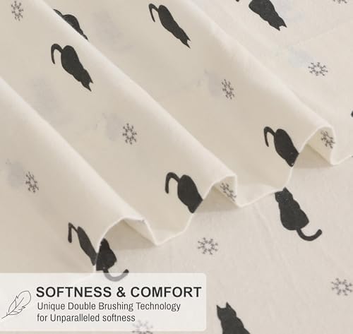 RUVANTI Flannel Sheets Set Split King Size, Black Cat