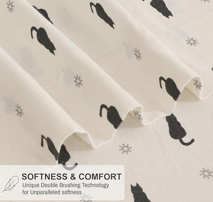 RUVANTI Flannel Sheets Set Split King Size, Black Cat