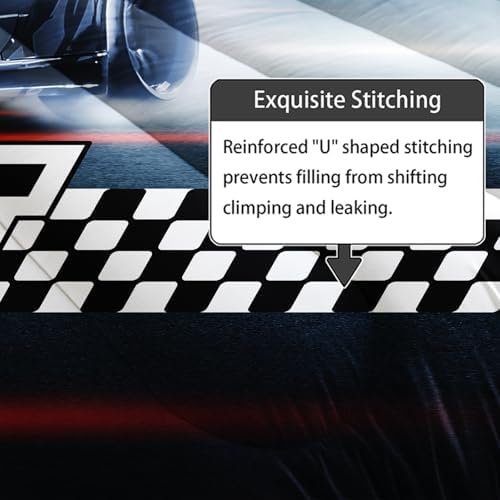Axolotl Race Car Comforter Set King Size,Extreme Sports Bedding for Boys Teens Kids Girls Room Decor,Checkered Flag Bedding,Cool Speed Car Quilt Bed Set with 1 Comforter 2 Pillowcases