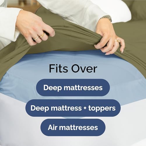 Extra Deep Queen Sheet Set - 4 Piece Breathable Cooling Sheets - Sage Green