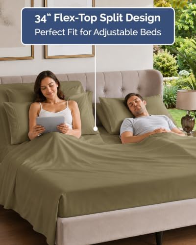 Flex Top Split Head King 6 Piece Sheet Set - Breathable & Cooling - Khaki