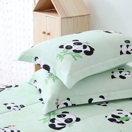 Yibeizi Kids Cute Panda Comforter Full Size Sage Green Bedding Set