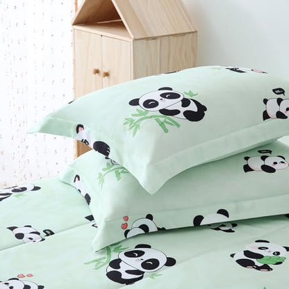 Yibeizi Kids Cute Panda Comforter Full Size Sage Green Bedding Set