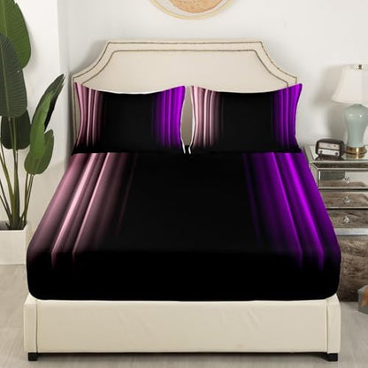 Feelyou Teens Abstract Ombre Decorations Bedding Set for Kids Women Pink Purple and Black Bed Sheets Set Geometric Modern Fitted Sheet Sets Room 4Pcs King Size