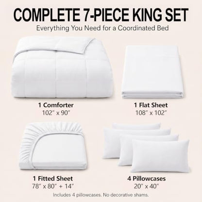 CozyLux King Size Comforter Set White - 7 Pieces Bed in a Bag