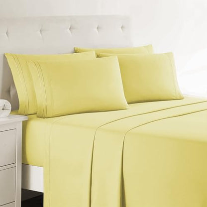 Clara Clark Twin Sheets, 5 Piece Set - Hotel Luxury Sheets for Twin Size Bed, Super Soft Bedding Set, Twin Size, Mellow Yellow