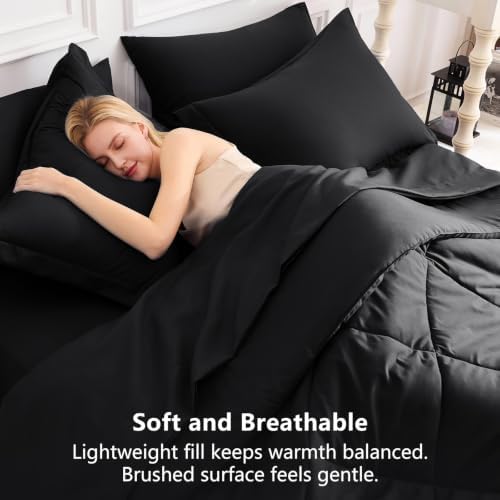 CozyLux Oversized King Comforter Set 120"x98", 7 Piece, Black