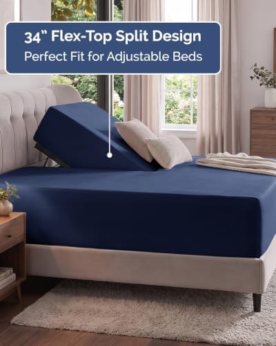 CGK Linens Extra Deep Flex Top Split Head King Fitted Sheet - Navy Blue