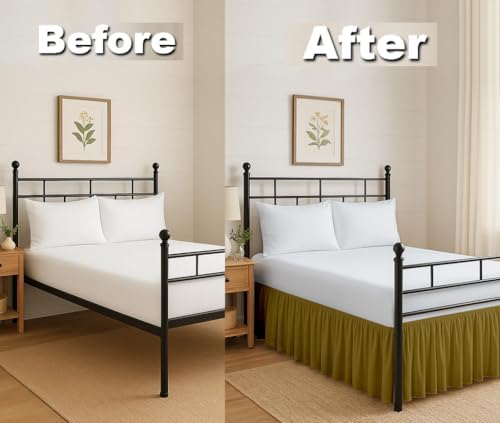 Ruffled Bed Skirt Split Corners with Platform, Tailored Fit Hotel Quality Wrinkle Free Ultra-Soft Microfiber Dust Ruffle, Upto 14 Inch Drop, Full, Taupe