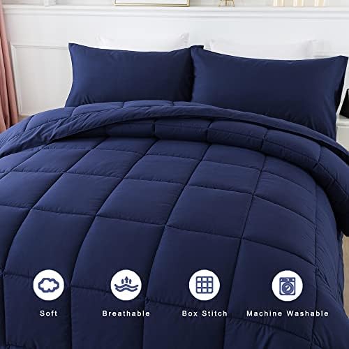 DOWNCOOL Twin Comforter Set -All Season Bedding Comforters Sets with 1 Pillow Case -2 Pieces Bed Set Down Alternative Comforter Set -Blue Twin Bedding Sets(64"x88")
