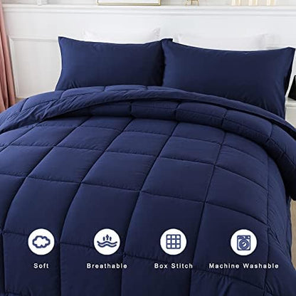 DOWNCOOL Queen Comforter Set -All Season Bedding Comforters Sets with 2 Pillow Cases -3 Pieces Bedding Sets Queen -Down Alternative Blue Comforter Set for Queen Size Bed(88"x92")