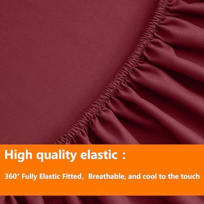 TAIMIT Burgandy King Size Comforter Set - 7 Pieces, Bed in a Bag Bedding Sets with All Season Soft Quilted Warm Fluffy Reversible Comforter,Flat Sheet,Fitted Sheet,2 Pillow Shams,2 Pillowcases