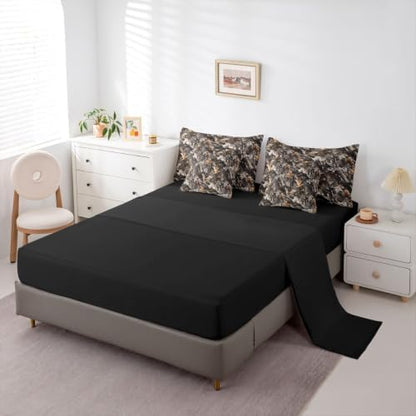 Erosebridal Camo Woodland King Comforter Set with Sheets 7 Piece Grey Camouflage Bed in A Bag Rustic Nature Plants Bedding Sets Country Style Bed Set
