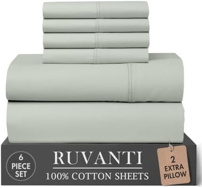 RUVANTI 100% Cotton Percale King Sheets, King Size Sheets Set, Ocean Breeze