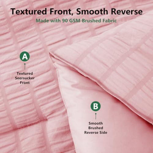 HIMEET Full Comforter Sets, 7-Piece Seersucker Bed in a Bag, Pink