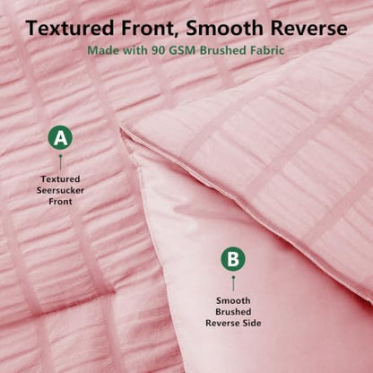 HIMEET Full Comforter Sets, 7-Piece Seersucker Bed in a Bag, Pink