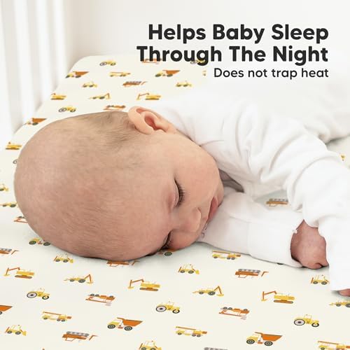KeaBabies 2pk Organic Cotton Crib Sheets for Boys Girls 52x28, Construction