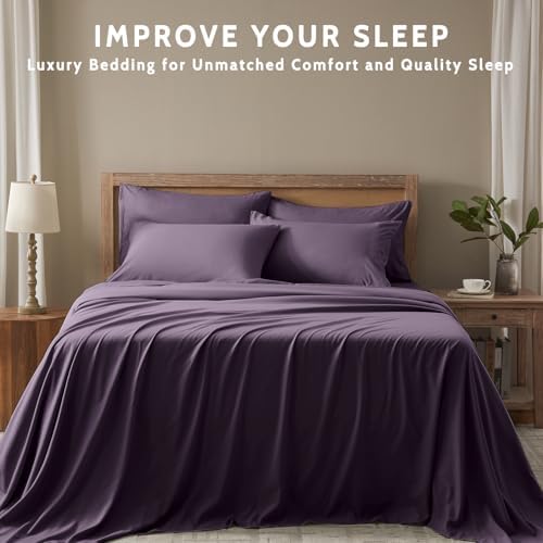 Full Size Bed Sheets - 6 Piece Soft Microfiber and Wrinkle Free Sheets - Easy Care, Extra Soft, Cooling Sheets - 1 Deep Pocket Fitted Sheet 1 Flat Sheet and 4 Pillowcases (Full Purple)