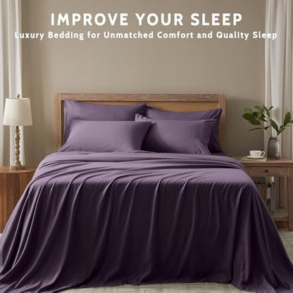 Full Size Bed Sheets - 6 Piece Soft Microfiber and Wrinkle Free Sheets - Easy Care, Extra Soft, Cooling Sheets - 1 Deep Pocket Fitted Sheet 1 Flat Sheet and 4 Pillowcases (Full Purple)
