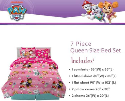 Paw Patrol Girl Skye Kids Bedding Super Soft & Cozy Reverisble Microfiber Comforter and Sheet Set with Sham, 7 Piece Queen Size, (Officially Licensed Product) By Franco