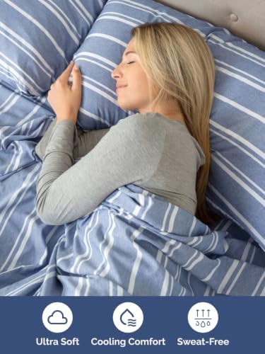 Extra Deep Split King Sheet Set - Breathable & Cooling - Blue Stripes