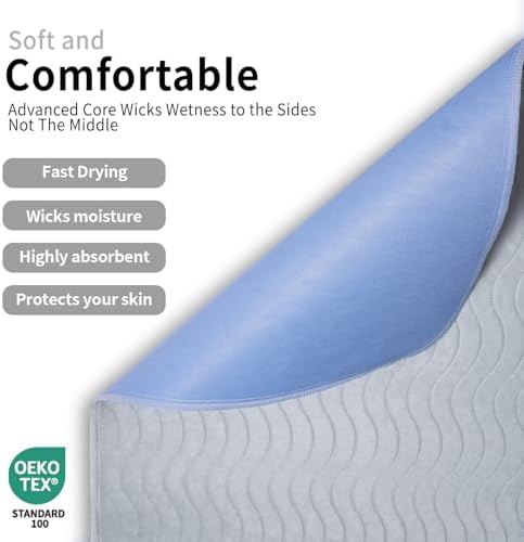 Accompagner Incontinence Bed Pads Washable Waterproof, Ultra-Absorbent Reusable Underpads for Diaper Changing, Nursing, Bedridden, Adults, Seniors, Kids and Dogs (Pearl Gray, 36"x54"(Pack of 4))