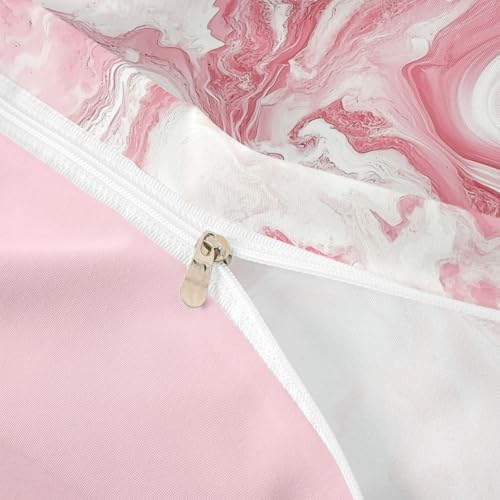 Pink Marble Bedding Set, Full Abstract Modern Style Comforter Cover,for Girls Women Boys Teens Romantic Theme Duvet Cover Soft Cozy Reversible Duvet Cover, 1 Duvet Cover+2 Pillowcases, Zipper Closure