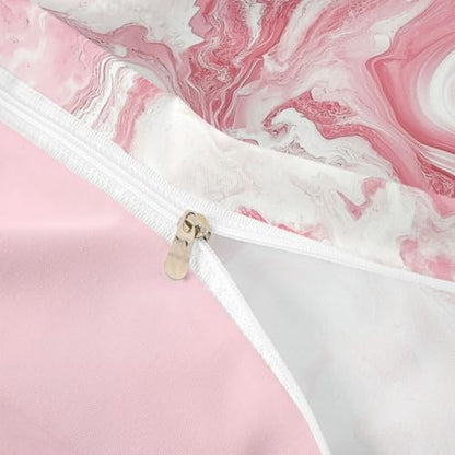 Pink Marble Bedding Set, Full Abstract Modern Style Comforter Cover,for Girls Women Boys Teens Romantic Theme Duvet Cover Soft Cozy Reversible Duvet Cover, 1 Duvet Cover+2 Pillowcases, Zipper Closure