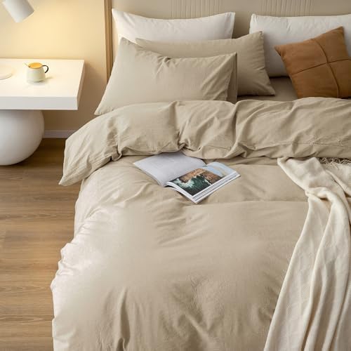 JIYUAN Oversized King Washed Cotton Duvet Cover Set, Relaxed Linen Feel