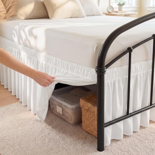 RIMELA Bed Skirt with Split Corners, Queen, 15 Inch Drop, Warm White