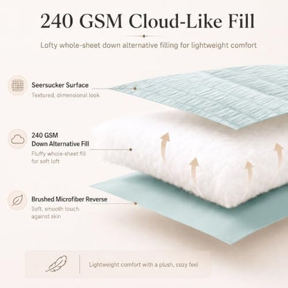 CozyLux Queen Comforter Set, 7 Pieces Ice Blue Seersucker Bed in a Bag