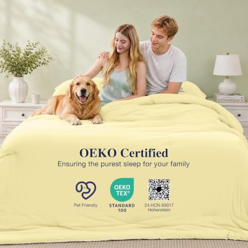 MUXHOMO Cooling Comforter Set King Size, Lightweight Summer Comforter for Hot Sleeper, Reversible Bedding with Icy Cooling Surface, Includes 1 Comforter (104"x90") and 2 Shams (20"x 36"), Cream Yellow