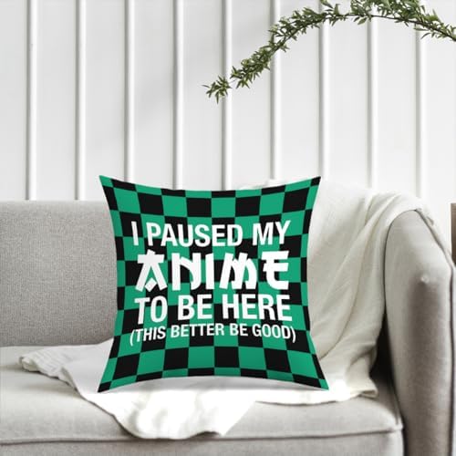 Anime Decor, I Paused My Anime to Be Here Anime Room Decorative Throw Pillow Covers, Girls Anime Gifts Anime Lovers for Home Living Room Girl Women Bedroom Decoration Gifts Black