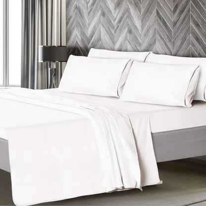 Mueller Luxury 6 PC Full Size Bed Sheets, Super Soft, Deep Pocket up to 16" Full Size Sheets, Transfers Heat, Breathes Better, Hypoallergenic, Wrinkle-Resistant, Oeko-TEX, White