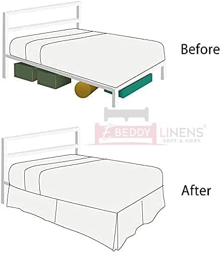 eBeddy Linens Split Corner Bed Skirt Full 16 Inch Drop – 100% Microfiber, – Platform Style, White Solid, 3-Sided Pleated, Tailored Fit, Hidden Storage, Hotel Luxury, Washable