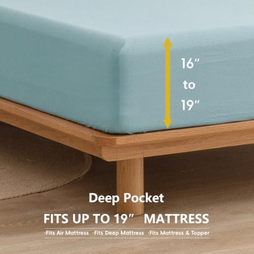 BESTOUCH Sheet Set 100% Washed Cotton Linen Feel Super Soft Comfortable Chic Lightweight 4 Pcs Home Bedding Set Solid Hushed Green Queen