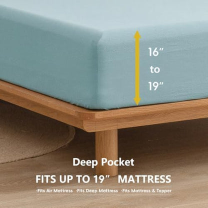 BESTOUCH Sheet Set 100% Washed Cotton Linen Feel Super Soft Comfortable Chic Lightweight 4 Pcs Home Bedding Set Solid Hushed Green Queen