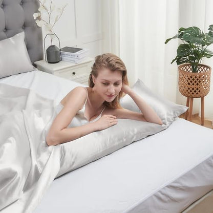 Vielit Satin Body Pillow Pillowcase 1pc,Silky Body Pillow Cover Similar to Silk Pillow Cases Soft Body Pillow Case 20x54 & Envelope Closure,Gift for Women Men Cream White & 1 Satin Scunchie