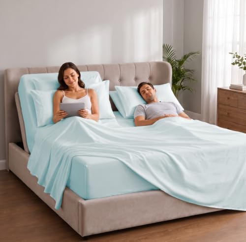 Extra Deep Flex Top Split Head King Sheet Set - 6pc Bed Sheets - Ice Blue