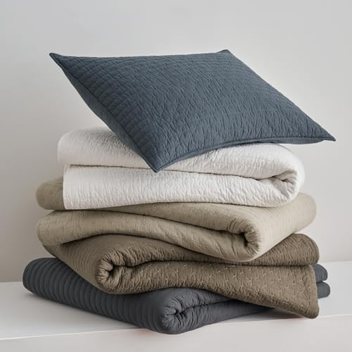 EVERGRACE Cross Stitch Pre-Washed Cotton Quilt Bedding Set Queen Size, Oversized 3 Pieces Lightweight Bedspread Coverlet for All Season, with 2 Matching Shams, Mocha Brown Updated, 92"x96"
